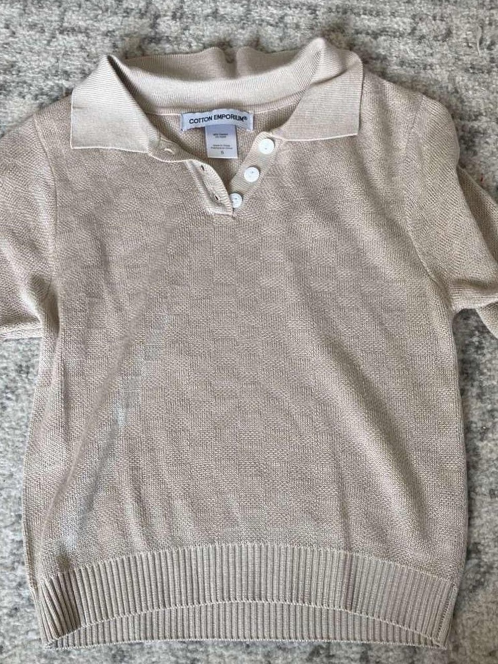 Cotton Emporium Neutral Beige Ribbed Knit Top